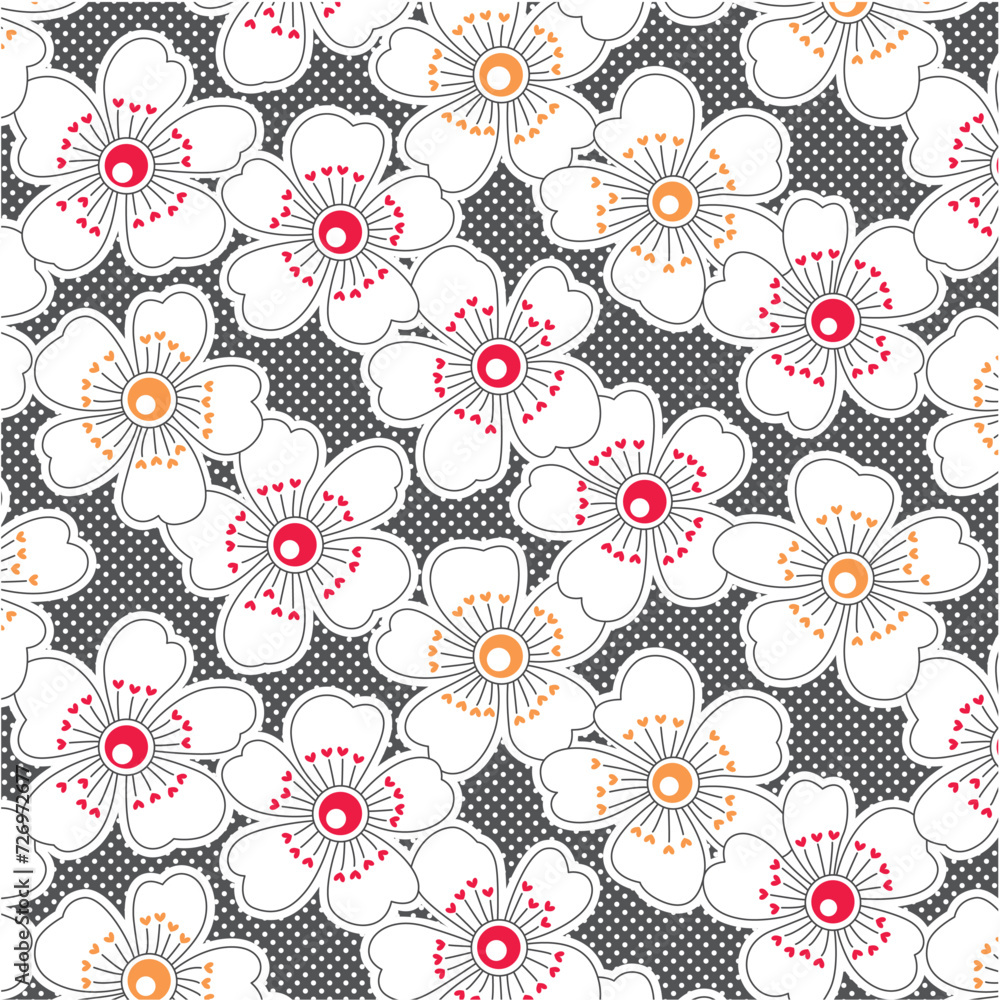 Big daisies pattern with polka dot background