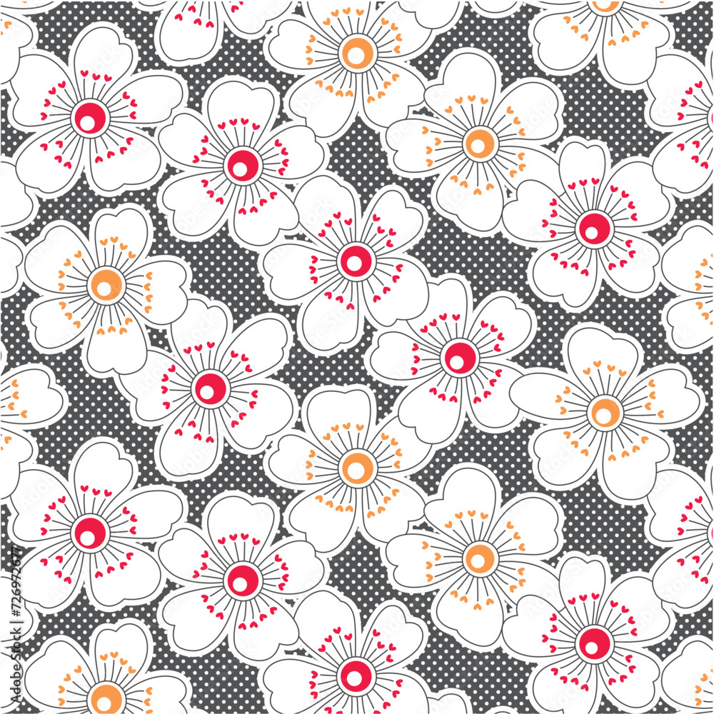 Big daisies pattern with polka dot background Big daisies pattern with polka dot background