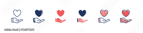Hand holding love health care icon set support giving charity vector illustration valentine palm symbol design for web and app
