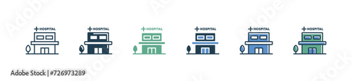 clinic house hospital building icon set medicals simple health care service architecture vector illustration for web and app