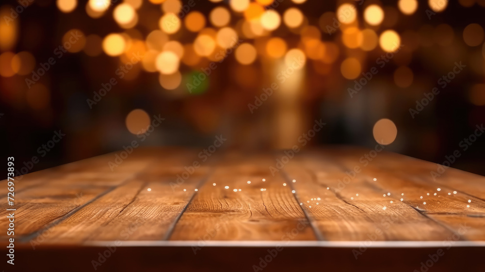 Empty wooden table in cafe or restaurant - obrazy, fototapety, plakaty 