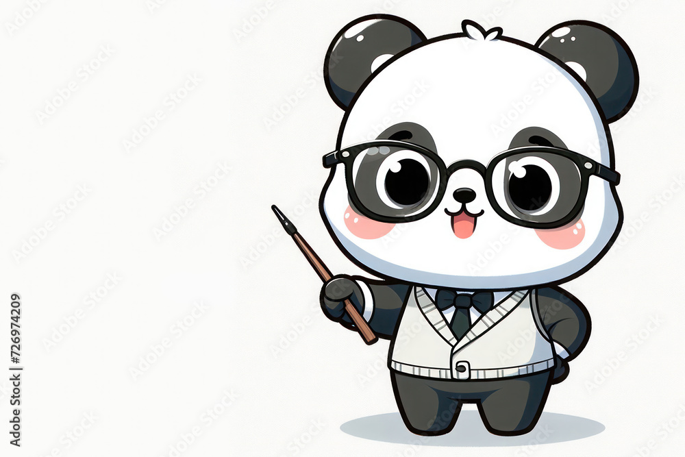 Fototapeta premium Panda with glasses and a pointer. Place for text.