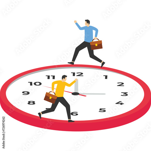 Businessman running around the clock of working time, Vector illustration in flat style

 photo