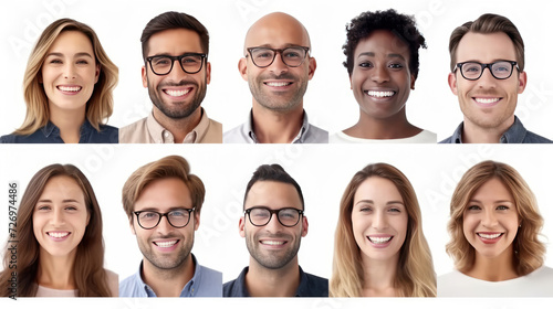 Many headshots of men and women smiling at the camera