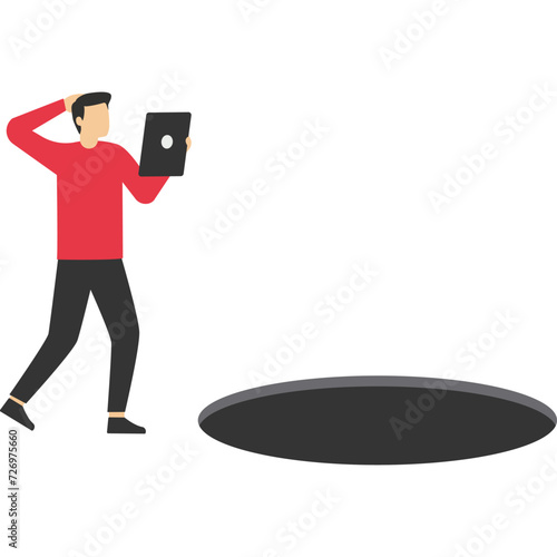 Looking at the mobile phone without looking away, Vector illustration in flat style

