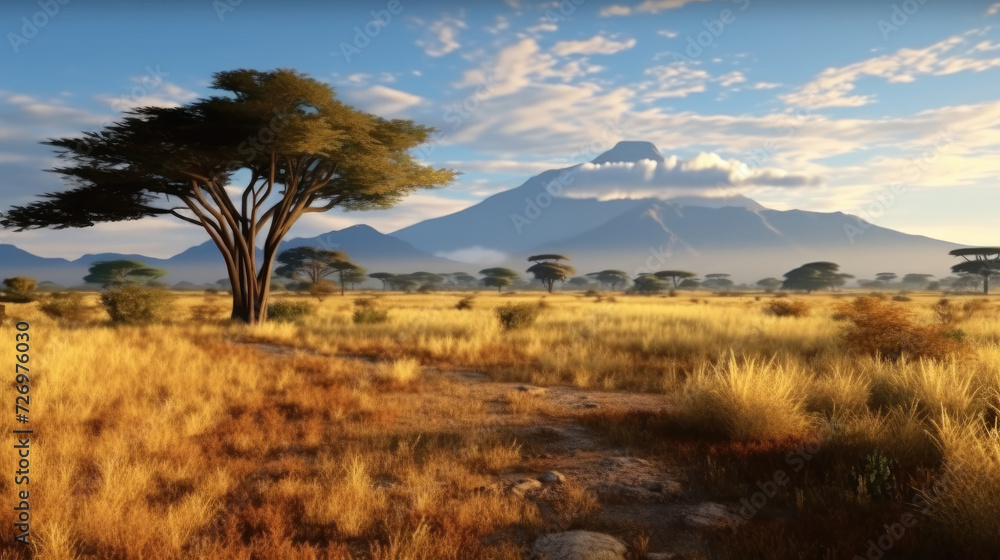 Dry African savanna in the afternoon on Mount Kilimanjaro Dry African savanna in the afternoon on Mount Kilimanjaro