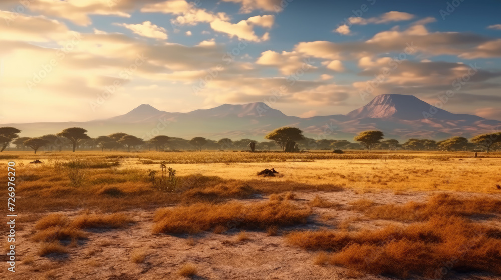 Dry African savanna in the afternoon on Mount Kilimanjaro Dry African savanna in the afternoon on Mount Kilimanjaro