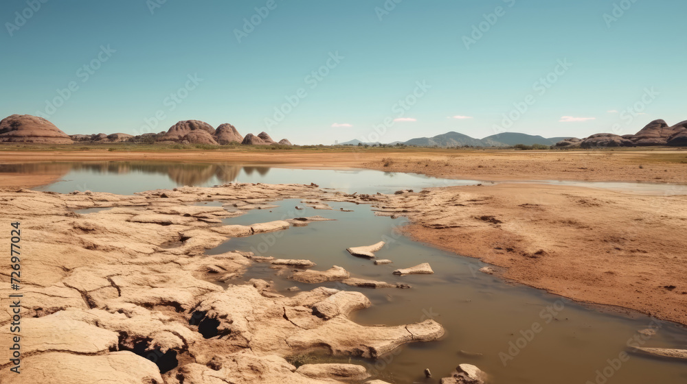 Drying up of lakes and rivers in summer Drying up of lakes and rivers in summer