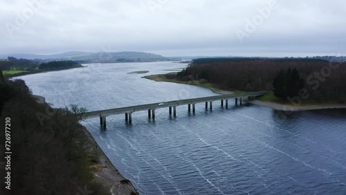Wallpaper Mural Bridging Horizons: Aerial Journey to Baltyboys Bridge over the River Liffey in the Wicklow Mountains, Amidst a Cloudy Evening Drive Torontodigital.ca
