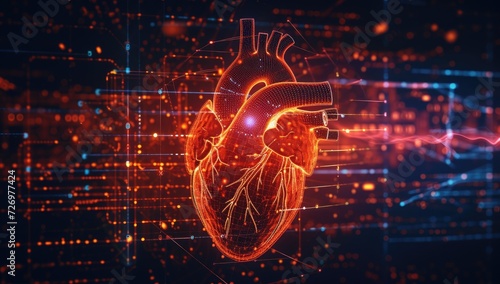 3D Rendered Digital Human Heart Amidst Data Streams