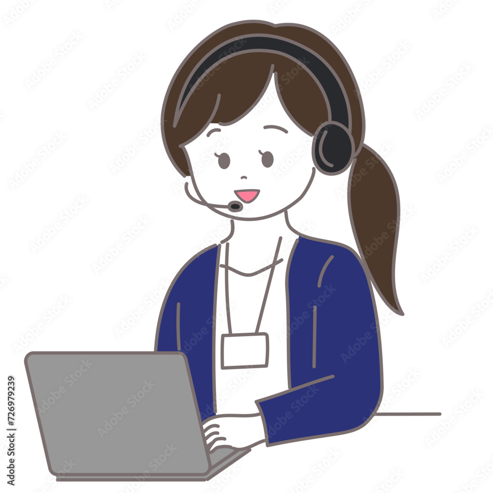 パソコンを見て話しているオペレーターの女性 パソコンを見て話しているオペレーターの女性