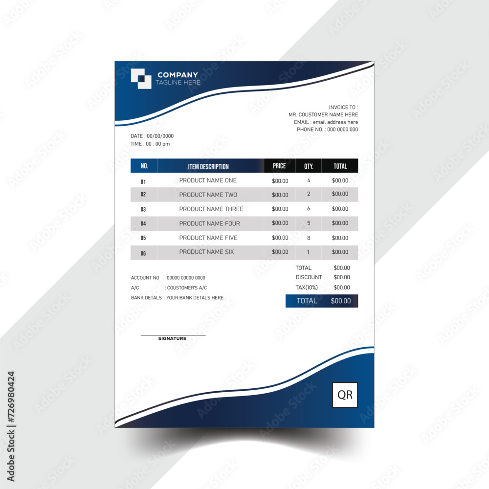 Invoice minimal design template modern, unique, clean, and professional corporate company business invoice design
Invoice minimal design template modern, unique, clean, and professional corporate company business invoice design