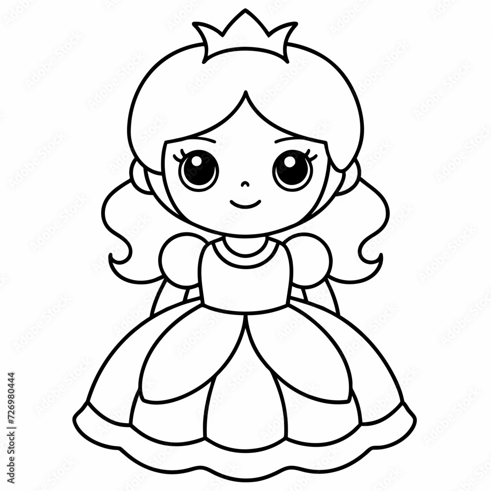 Fototapeta premium Princess black and white vector illustration for coloring book 