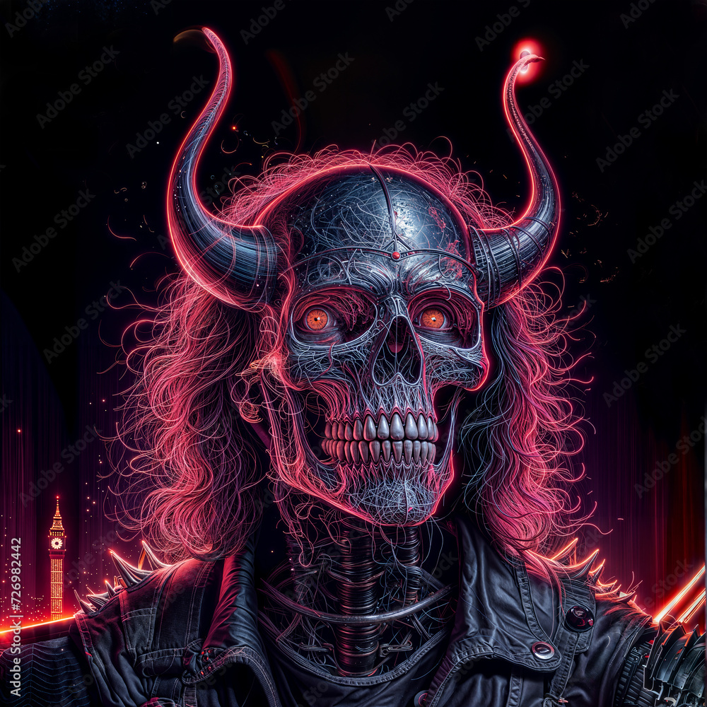  stylized skull, symbol of immortality, heavy metal, biker. Poster, man cave decorating, music album cover, print for clothes, flag, desktop screensaver...