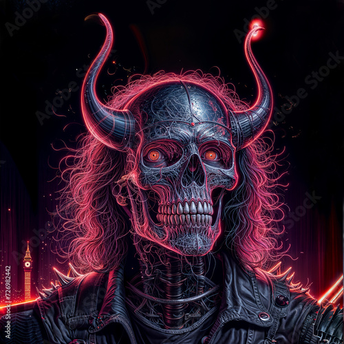  stylized skull, symbol of immortality, heavy metal, biker. Poster, man cave decorating, music album cover, print for clothes, flag, desktop screensaver...