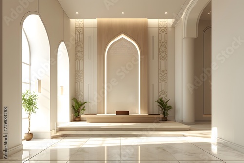 Classic and Minimalist Harmony  3D Illustration of a Mushalla Interior
