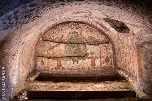 Fresco in the catacombs of San Gennaro in Naples. Italy, Europe.