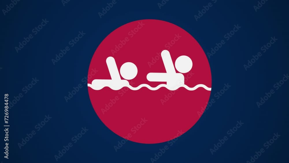 Pictograma de los Juegos Olímpicos de lado derecho con el deporte natación artística en fondo azul. Pictograma de los Juegos Olímpicos de lado derecho con el deporte natación artística en fondo azul.