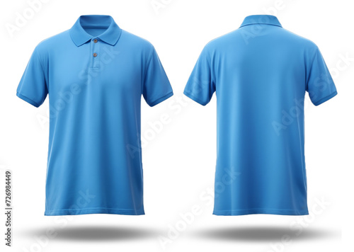 bright blue polo shirt front and back view, generative ai