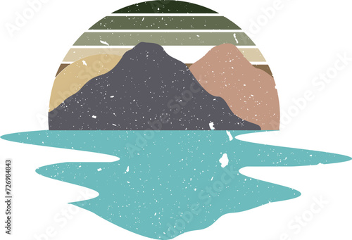 Retro Mountain Lak eIllustration - Calm, Cool and Creative