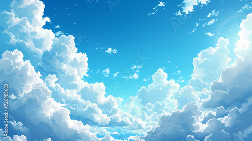 Sunny day background blue sky with white cumulus cloud and sun. generative ai 