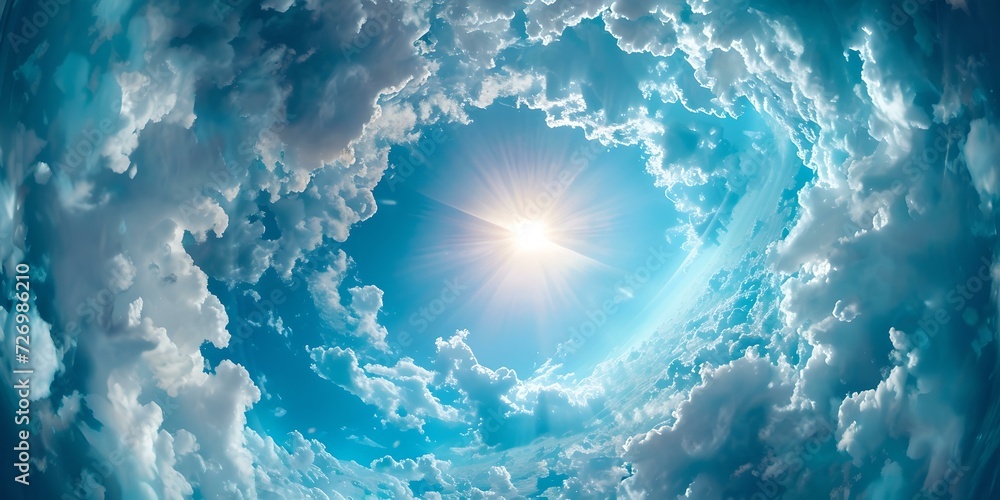 © Irina Ukrainets - Sunny day with white clouds and blue sky, perfect for backgrounds and wallpapers. nature's beauty captured. AI