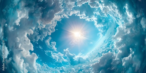 Sunny day with white clouds and blue sky, perfect for backgrounds and wallpapers. nature's beauty captured. AI photo