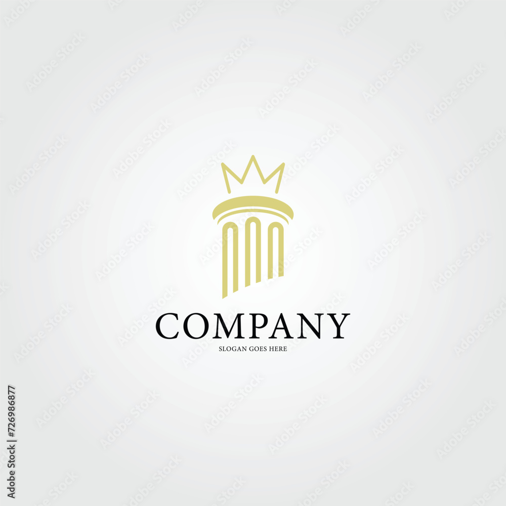 vector gold pillar or column logo with crown work palace logo icon