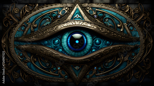 Mystic Relic: Azurite Blue Gem fashioned into traditional Evil Eye Talisman Symbolism photo
