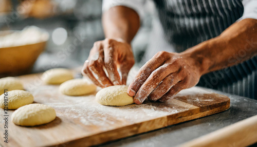 baker s hands expertly kneading dough in a bustling bakery  showcasing the artistry and dedication of the culinary craft