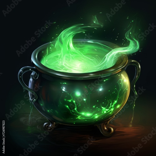 cauldron with a magic potion, colorfully hand drawing sketch, swirling colors.