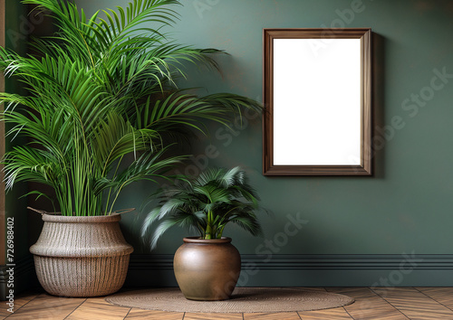 Blank picture frame by a houseplant Corner