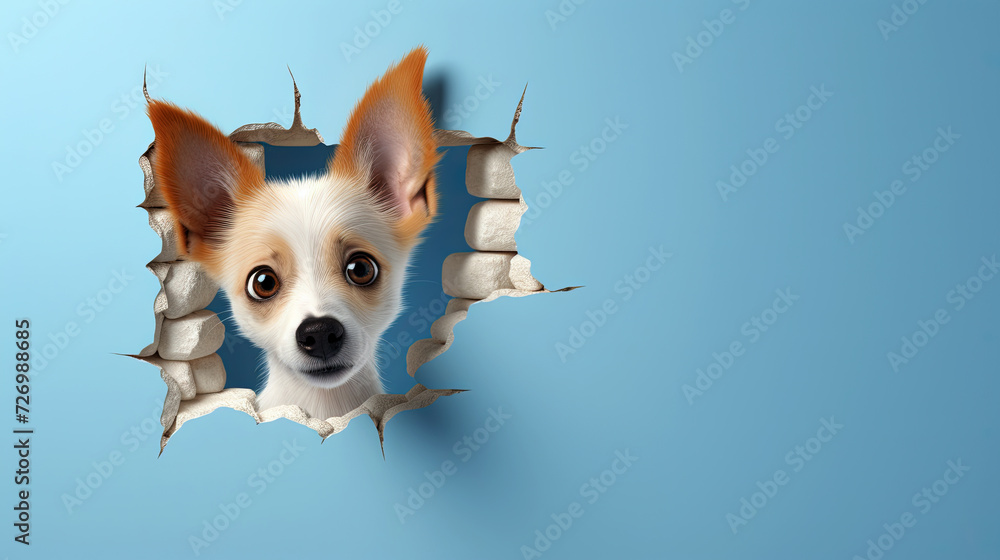generated illustration of dog against blue wall
