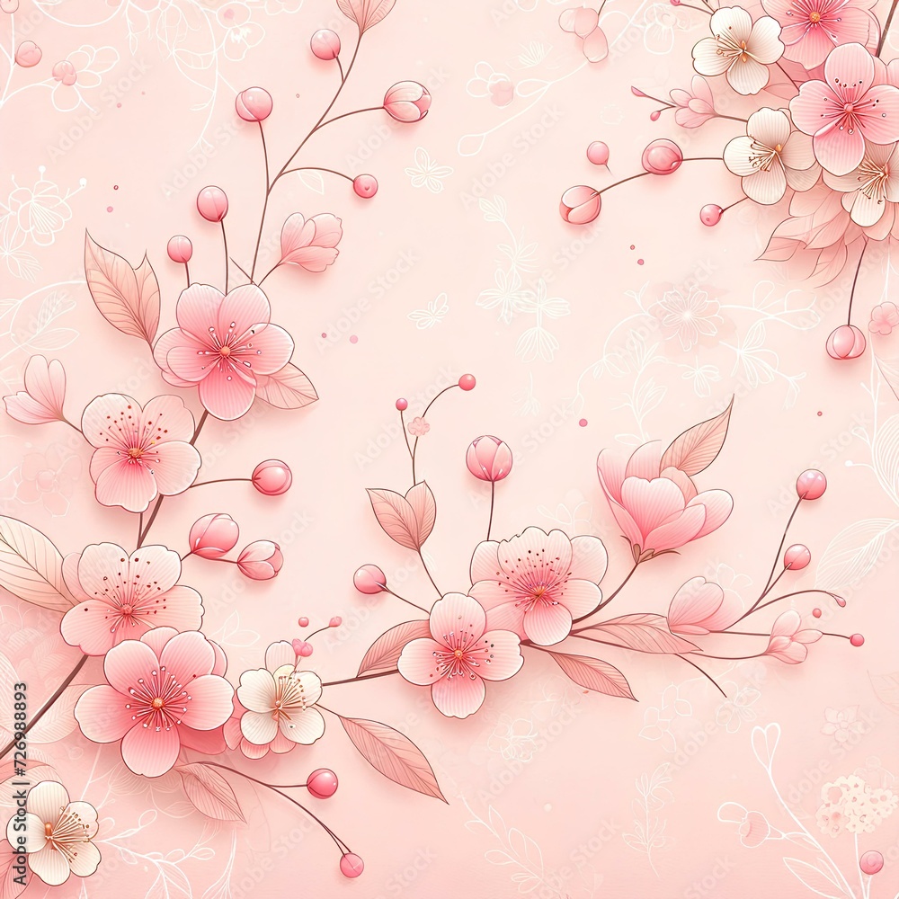 Create a pink delicate background with a pattern of cherry flowers. The design should be elegant and gentle, capturing the essence of spring with soft