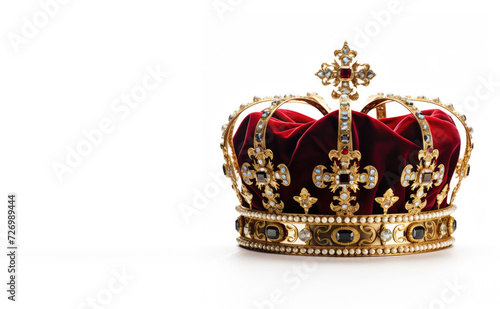 Golden crown isolated on white background. Copy space for text, advertising, message, logo. Concept of royalty, kingdom, royal, king, queen,statue, luxury, culture