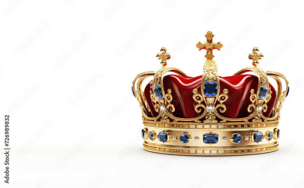 Golden crown isolated on white background. Copy space for text, advertising, message, logo. Concept of royalty, kingdom, royal, king, queen,statue, luxury, culture Golden crown isolated on white background. Copy space for text, advertising, message, logo. Concept of royalty, kingdom, royal, king, queen,statue, luxury, culture