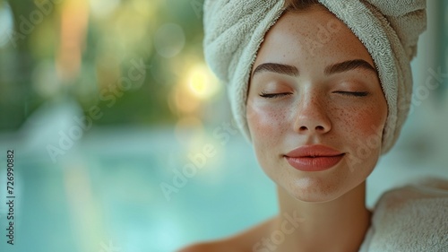 A woman client at a five-star resort or hotel is indulging in a soothing anti-stress spa massage and beauty skin recreation salon services.