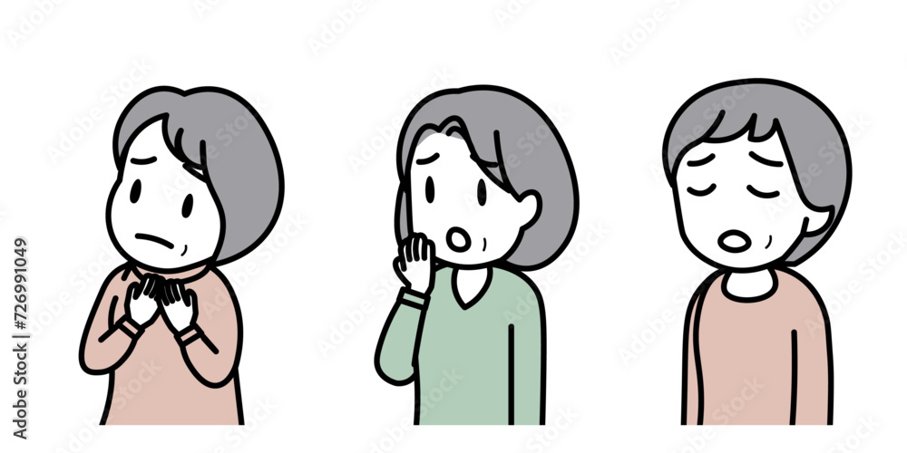 中高年女性3人の上半身イラスト(困り顔) 中高年女性3人の上半身イラスト(困り顔)