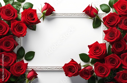 Beautiful, red roses with free space for text on white background, International Day, Women`s Day, 8th March, Valentine`s Day