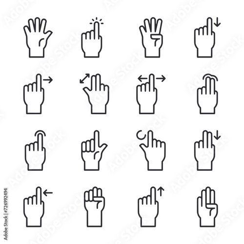 Set of Hand Sign and Gesture icon for web app simple line design