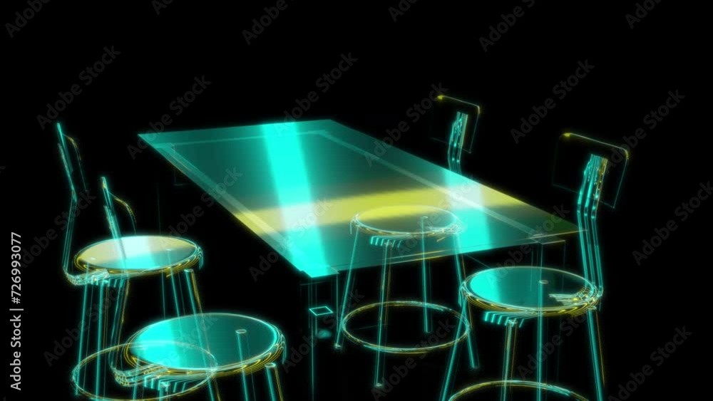 Rendering 3D animation, VISUAL EFFECTS Restaurant patio furniture 13 model on a black background Rendering 3D animation, VISUAL EFFECTS Restaurant patio furniture 13 model on a black background