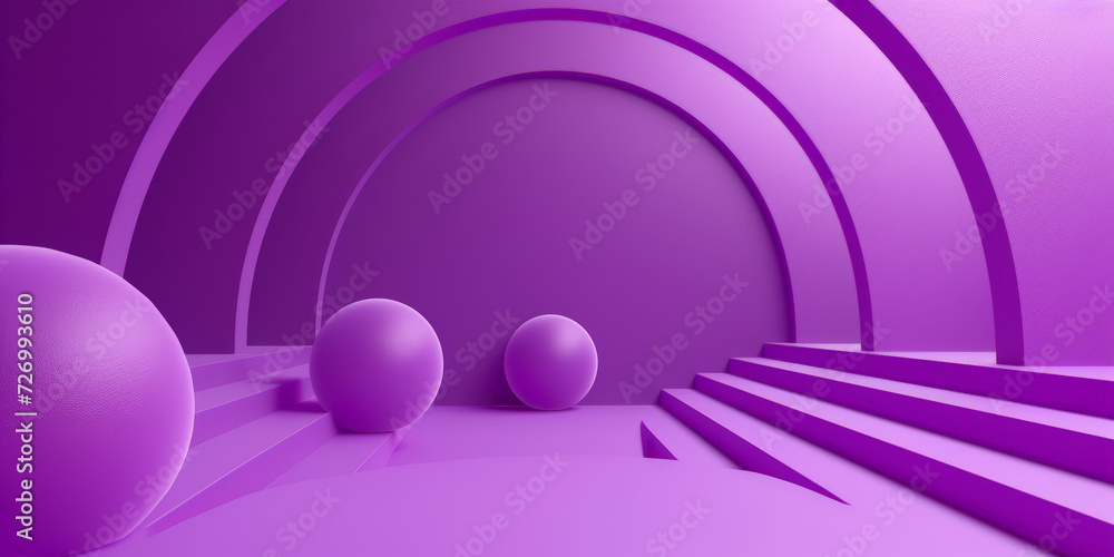 Obraz premium Purple Serenity: A minimalist composition of arches, spheres, and steps in a soothing violet hue, offering a serene backdrop for product displays and artistic ventures.