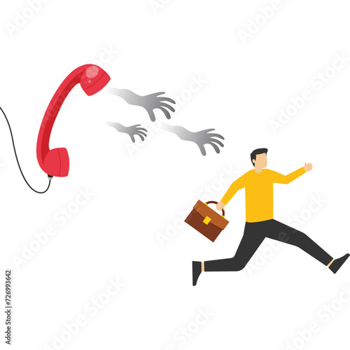 Customer complaint, Businessman or product owner running from an irate consumer or client on the phone.

