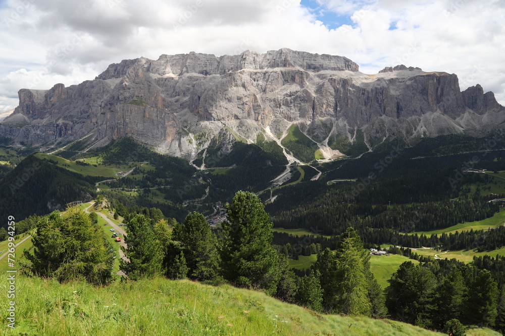 Panoramic view of Gruppo del Sella, Sellagruppe,  seen from Piz Sella, Dolomites , Trentino, Alto Adige, Sudtirol, South Tyrol, Italy