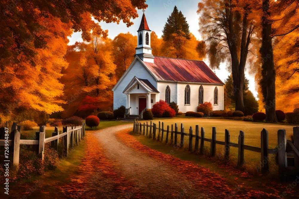 beautiful cottage in autumn season - obrazy, fototapety, plakaty 