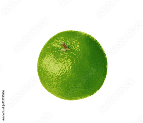 Green tangerine isolated on white. Citrus fruit