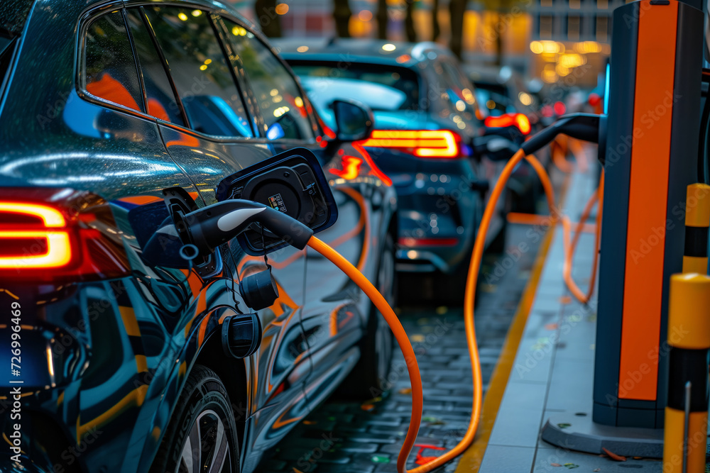 Electric Cars at a Charging Station. generative AI Electric Cars at a Charging Station. generative AI