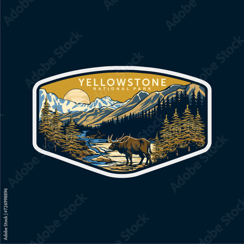 Emblem sticker patch logo illustration of Yellowstone National Park