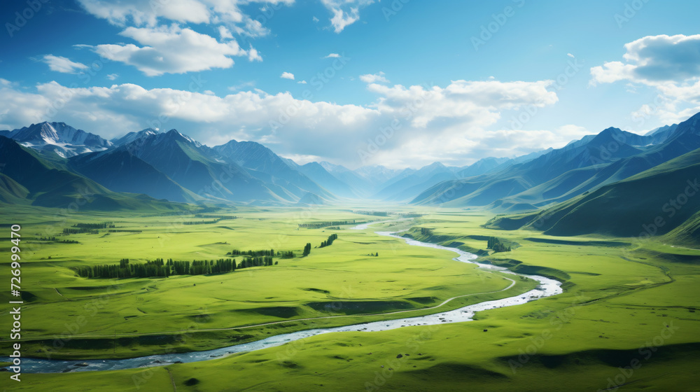 Winding rivers and meadows.