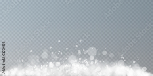 Bokeh, dust sparks and white stars glow with special light. Vector sparks on black background. Christmas light effect. Sparkling magic dust particles.	